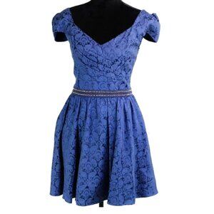 Alya Pleated Fit & Flare Brocade Short Sleeve Mini Dress